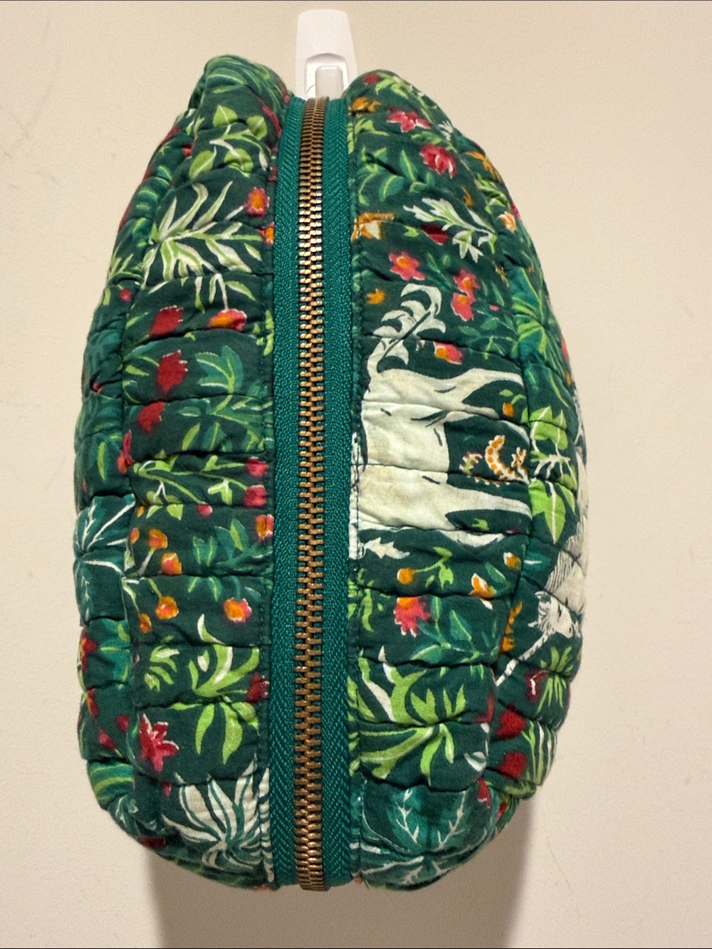 Printfresh Quilted Green Floral Cosmetic Pouch with Gold Zipper